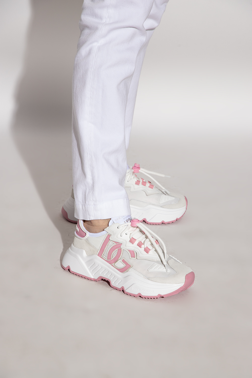 Calfskin sliders with DG logo in Pink for Women